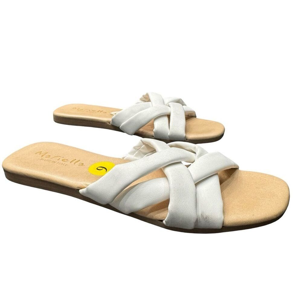 Mariella Italian White Leather Crisscross Sandals Women's 9 Made Italy